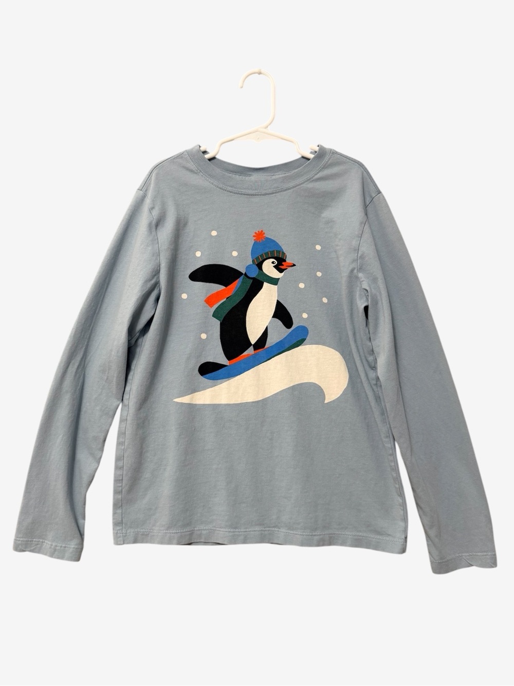 Hanna Andersson Kids Long Sleeve Snowboard Penguin Tee Size 140/10 Blue Winter